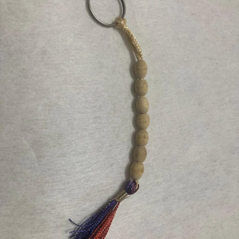 Short Wooden Beaded Keyring Handmade Tan Beaded Keychain New keyholder